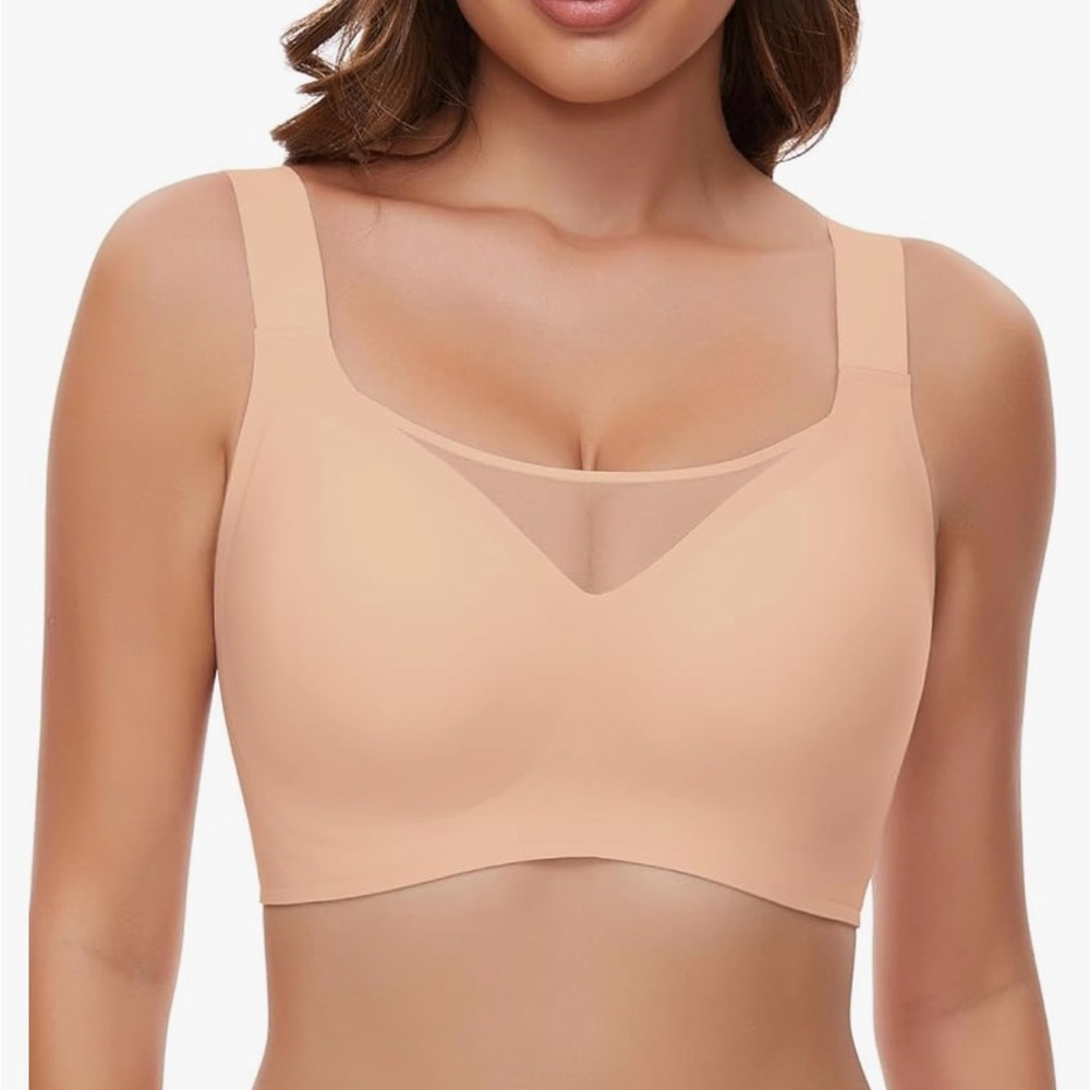 NWT WOWENY Seamless Minimizer Bra Mesh Full Coverage Padded Bralette Beige Sz XL